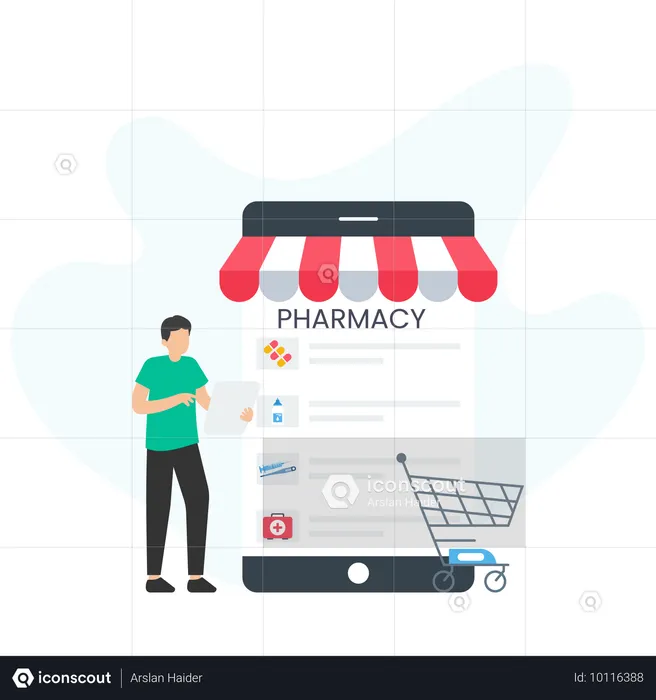 Man ordering medicine from Pharmacy App  Illustration