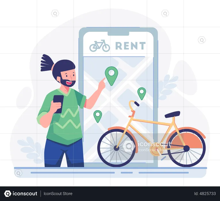 Man ordering online bike for rental  Illustration