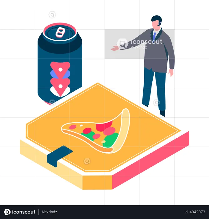 Man ordering pizza and drinking  Illustration