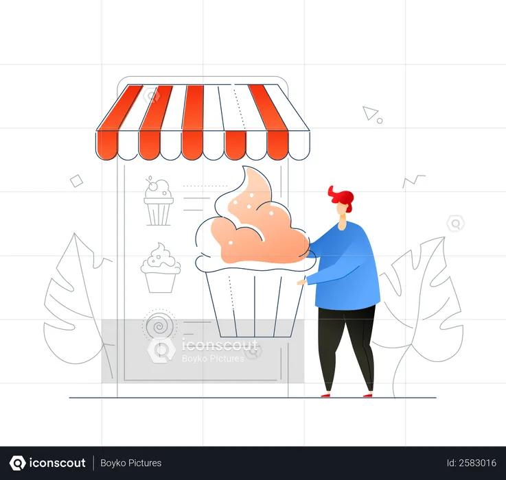 Man Ordering sweets online  Illustration