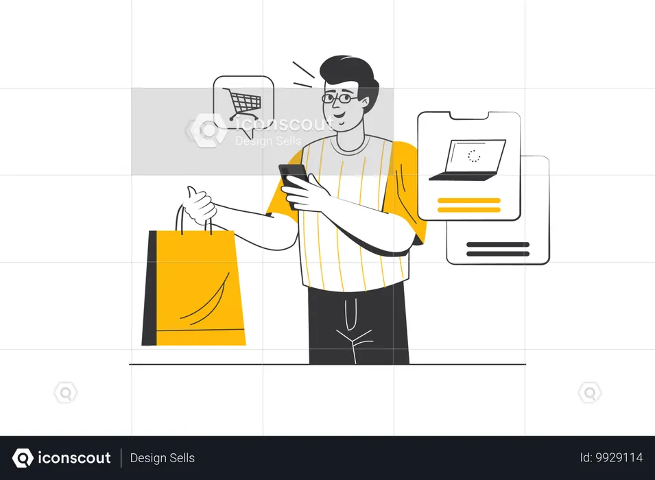 Man orders all goods online because it is more convenient  Illustration