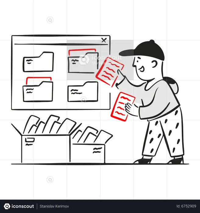 Man organises files into folders  Illustration