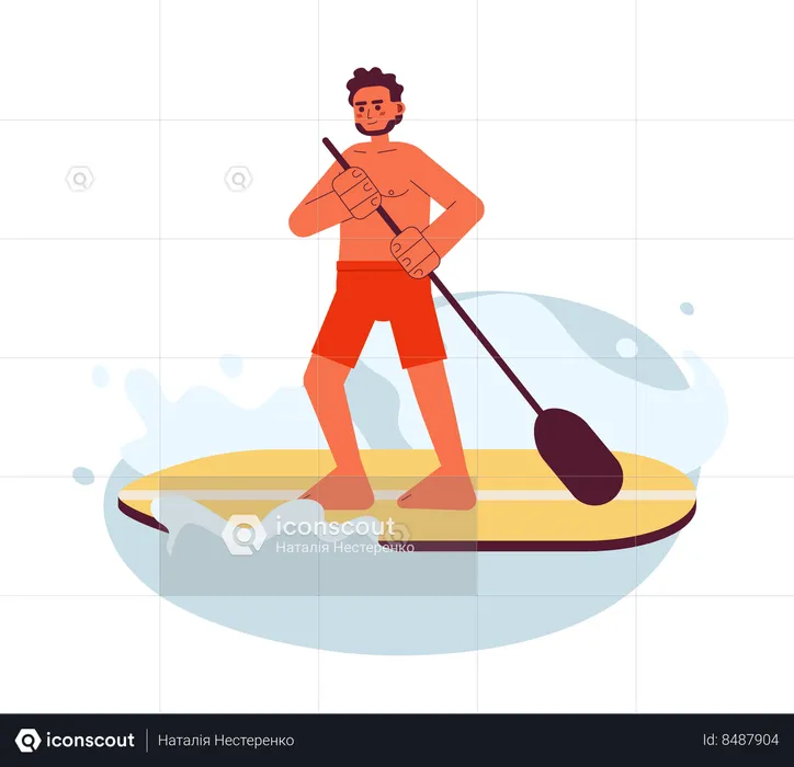 Man paddle boarding on lake  Illustration