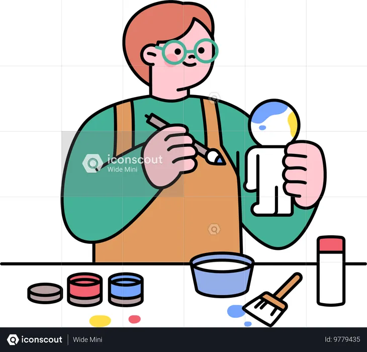 Man painting doll  Illustration