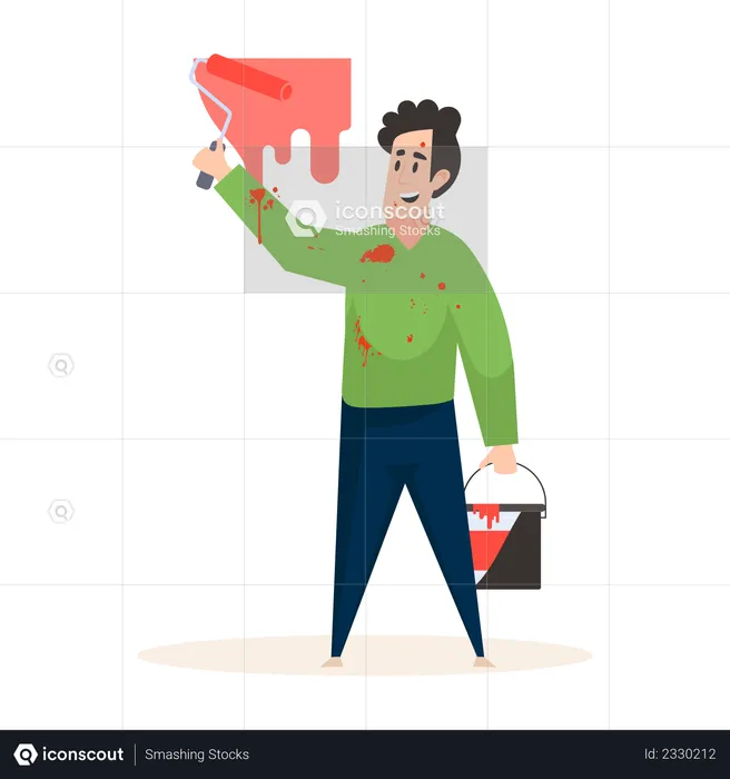 Man Painting with paint roller  Illustration