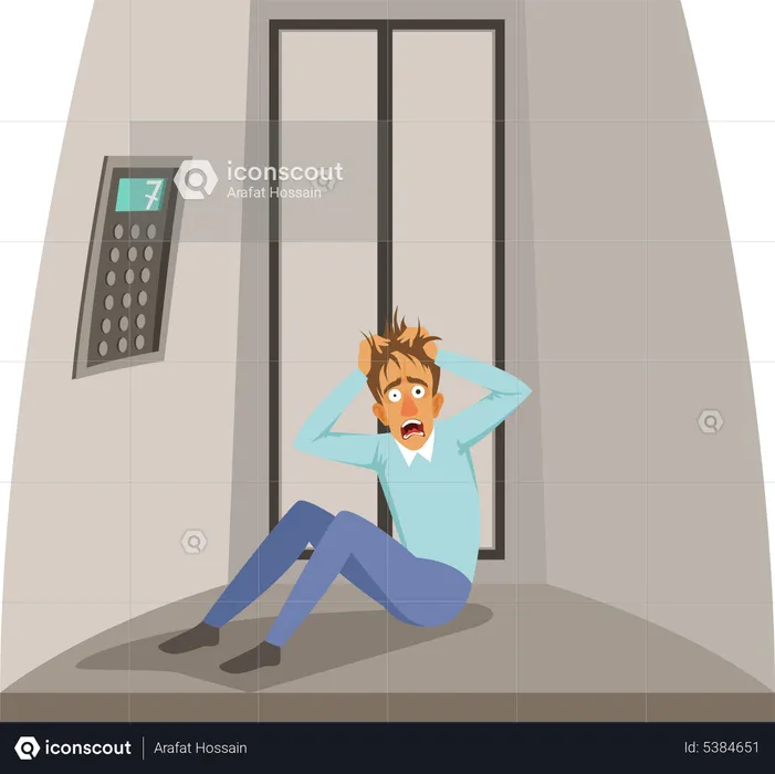 Man panicking in lift  Illustration