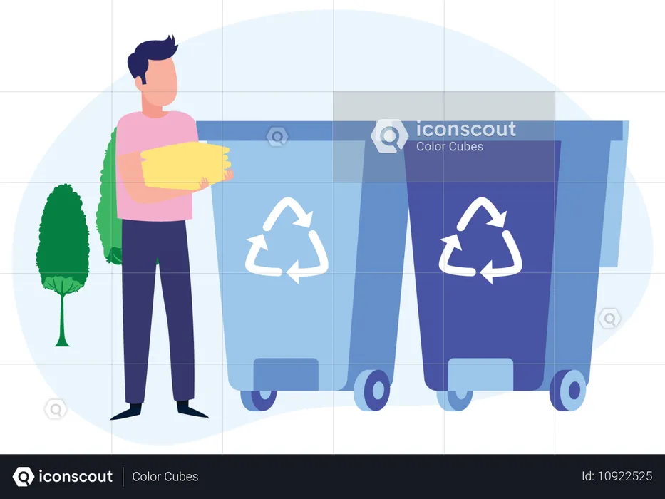 Man Paper Trash Trash Bin  Illustration