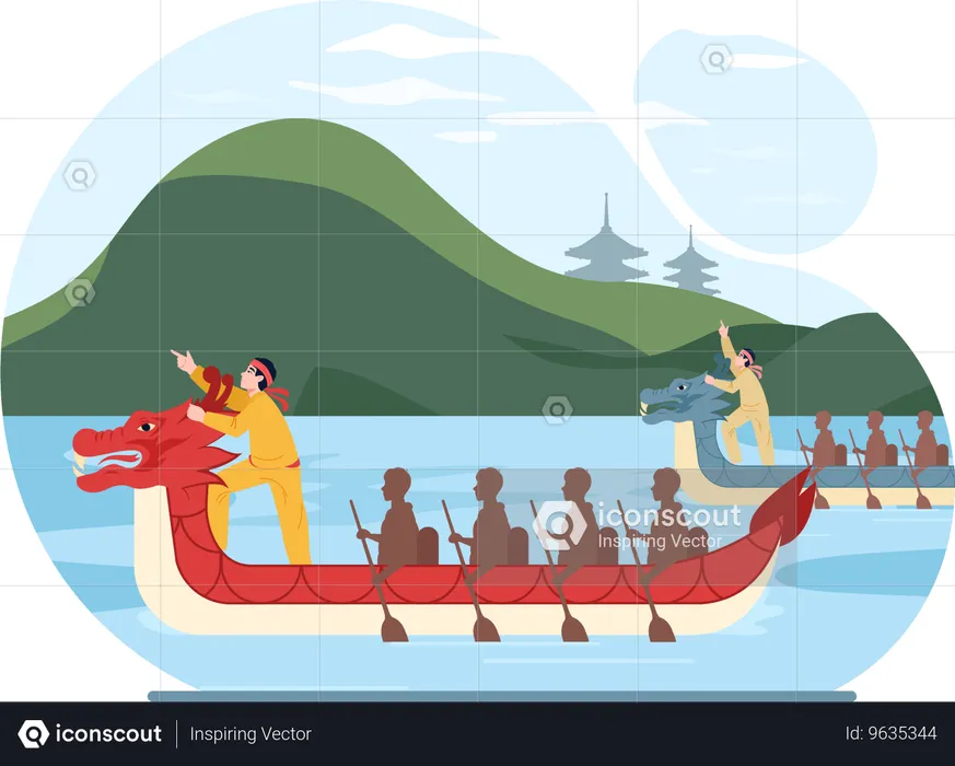 Man participates in Chinese Boat race  Illustration