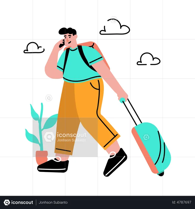 Man passenger carrying a suitcase  Illustration