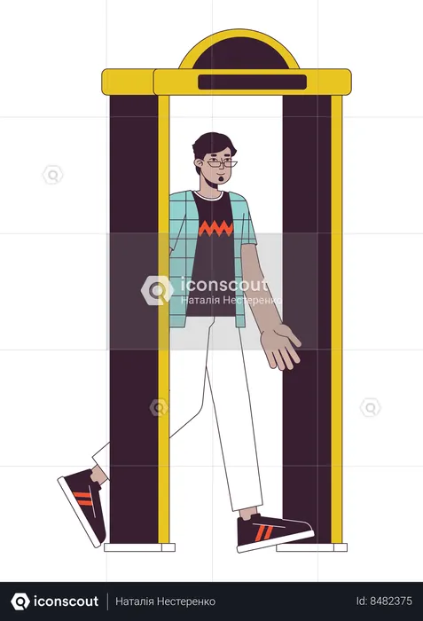 Man passing metal detector machine  Illustration