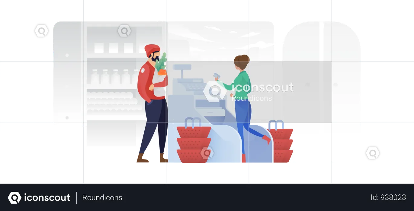 Man Paying At Cashier In Shopping Mall  Illustration