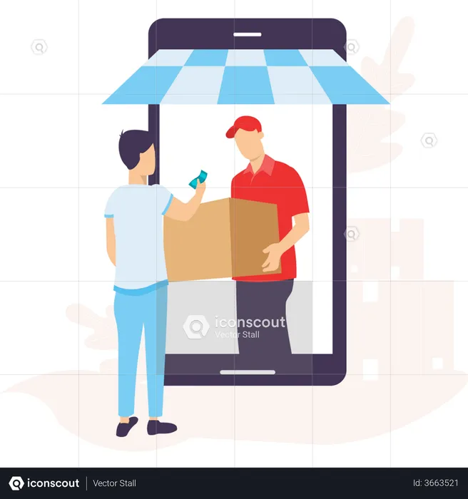 Man paying cash while receiving delivery  Illustration