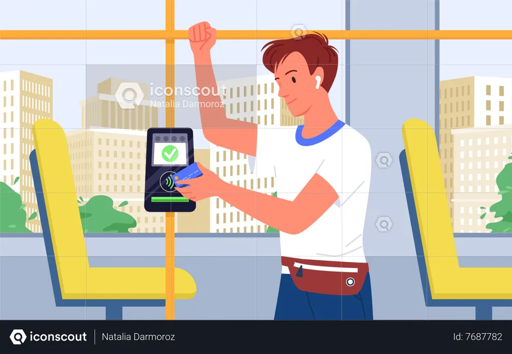 Man paying for public transport using tap to pay  Illustration