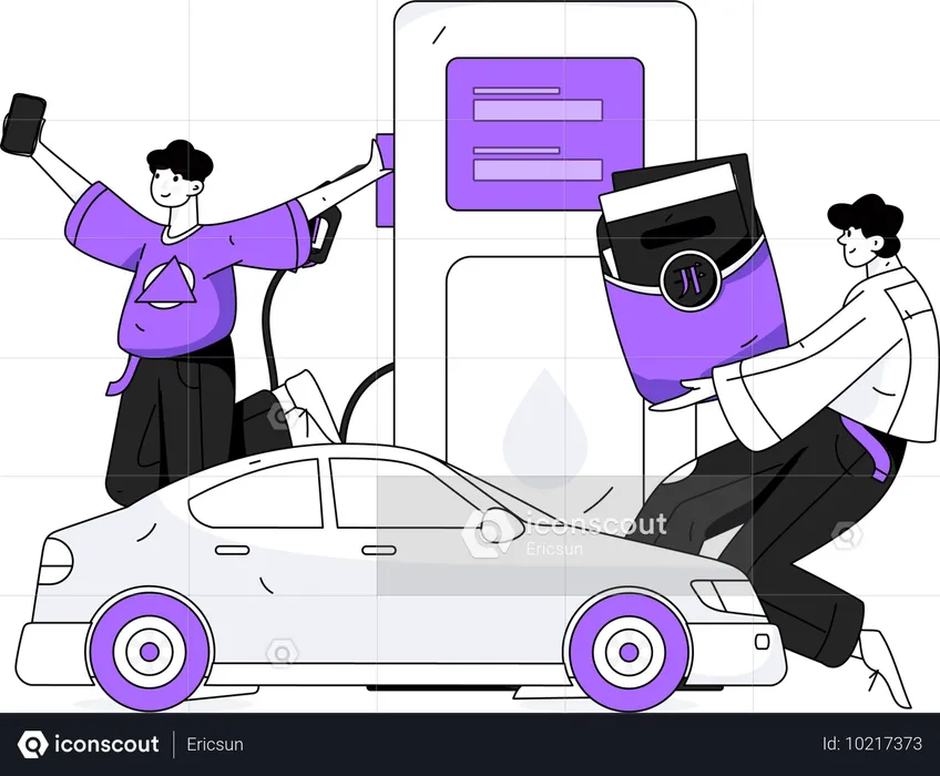 Man paying fuel bill at gas station  Illustration