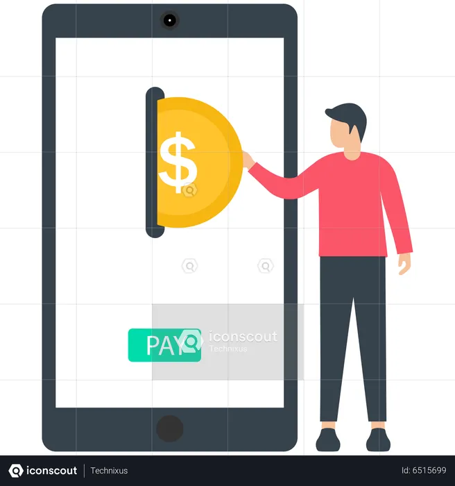 Man Paying Online Bill Using Mobile  Illustration