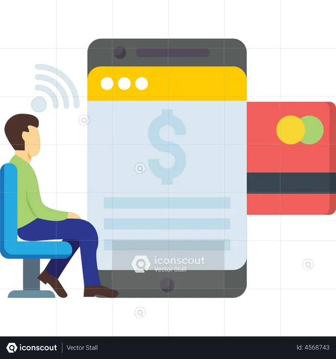 Man paying online via card  Illustration