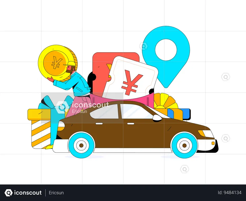 Man paying taxi rent by cash  Illustration