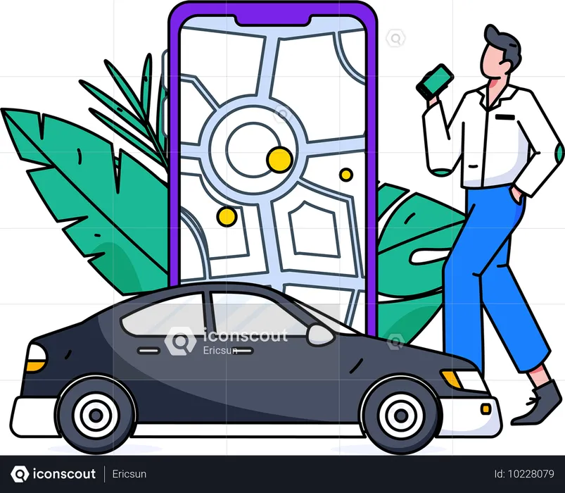 Man paying taxi rent using mobile  Illustration