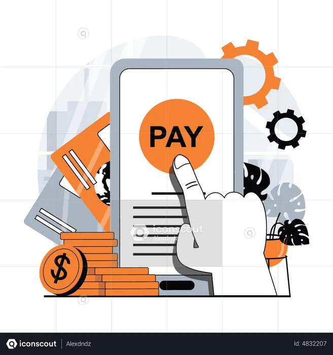 Man paying via mobile app  Illustration