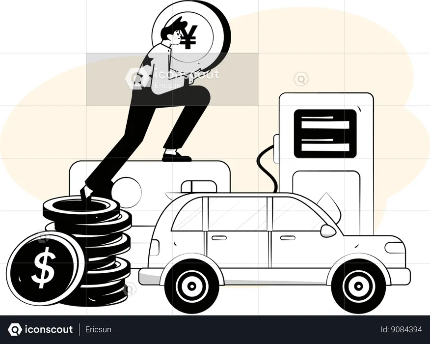 Man pays crypto coin at petrol pump  Illustration