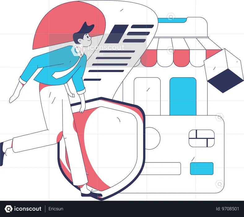 Man pays shopping bill securely  Illustration