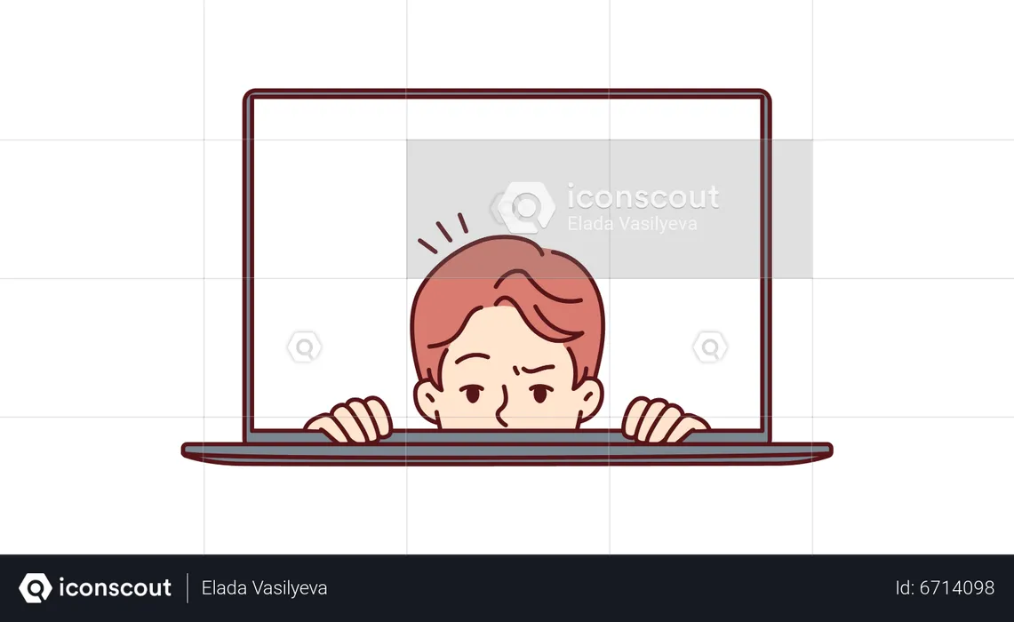 Man peeking from laptop  Illustration