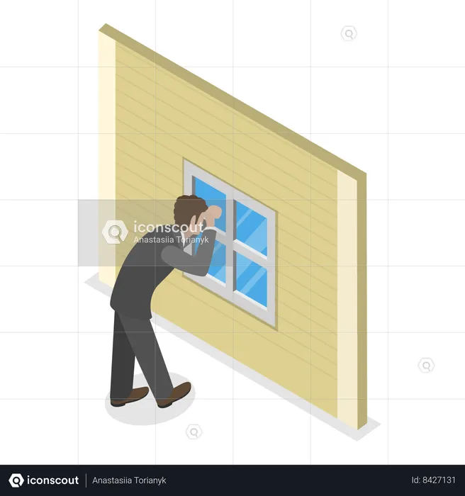 Man peeking through window  Illustration