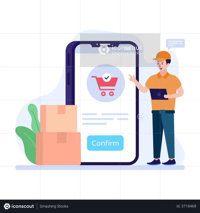 Man picking confirmed online order  Illustration