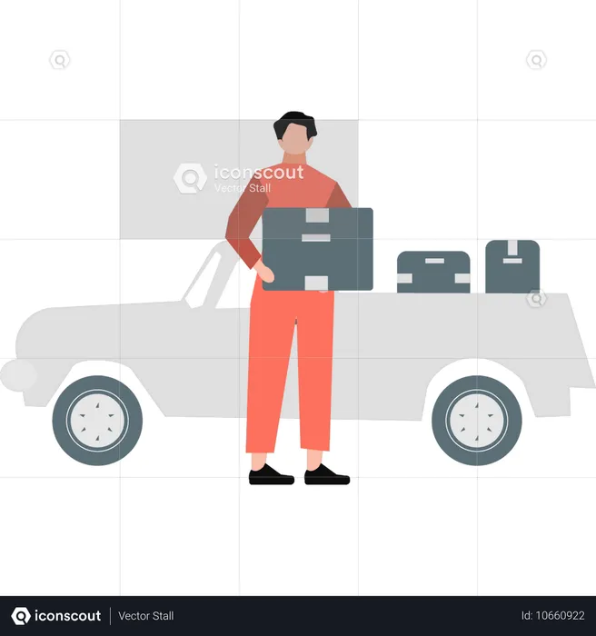 Man picking up package  Illustration