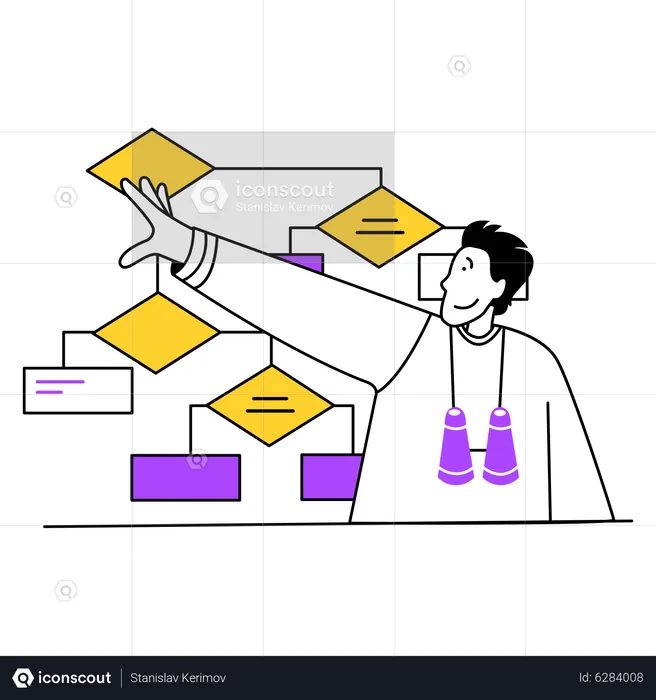Man planning a strategy using flowchart  Illustration