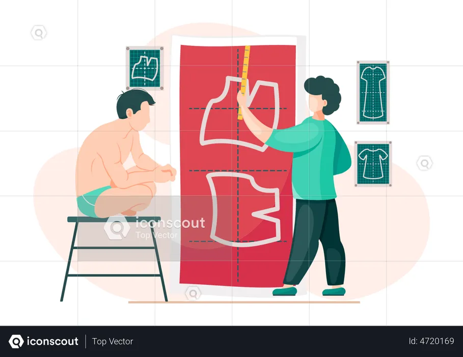 Man planning model of future garment  Illustration