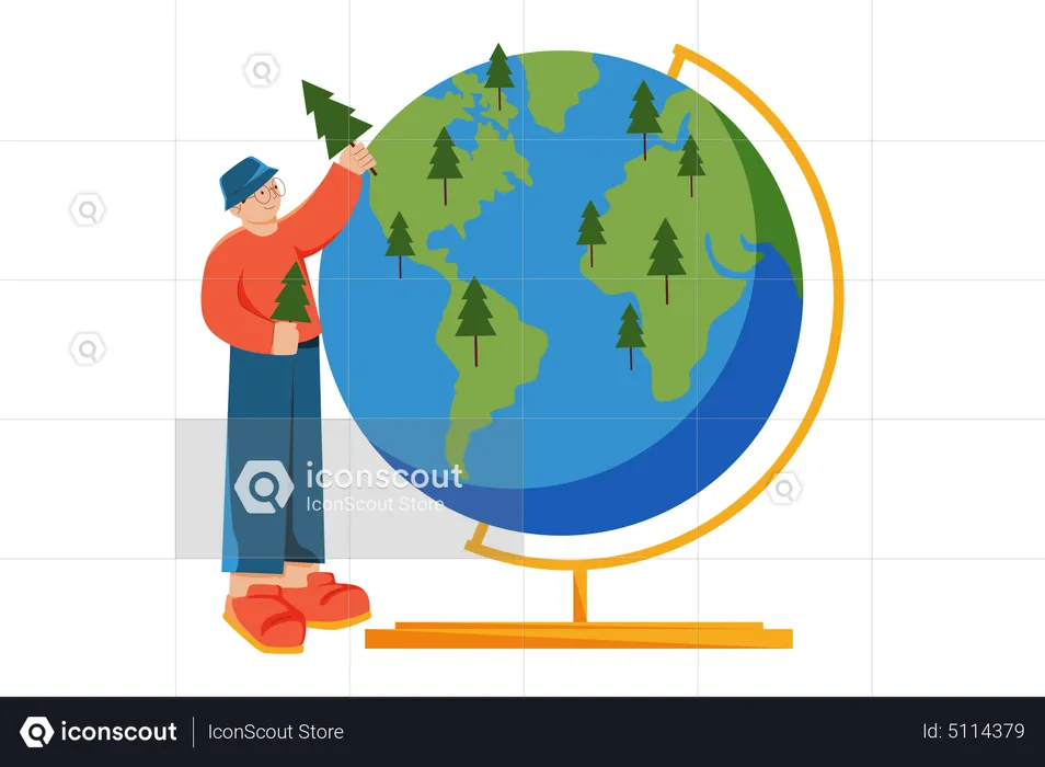 Man planting more and more trees for reforestation  Illustration