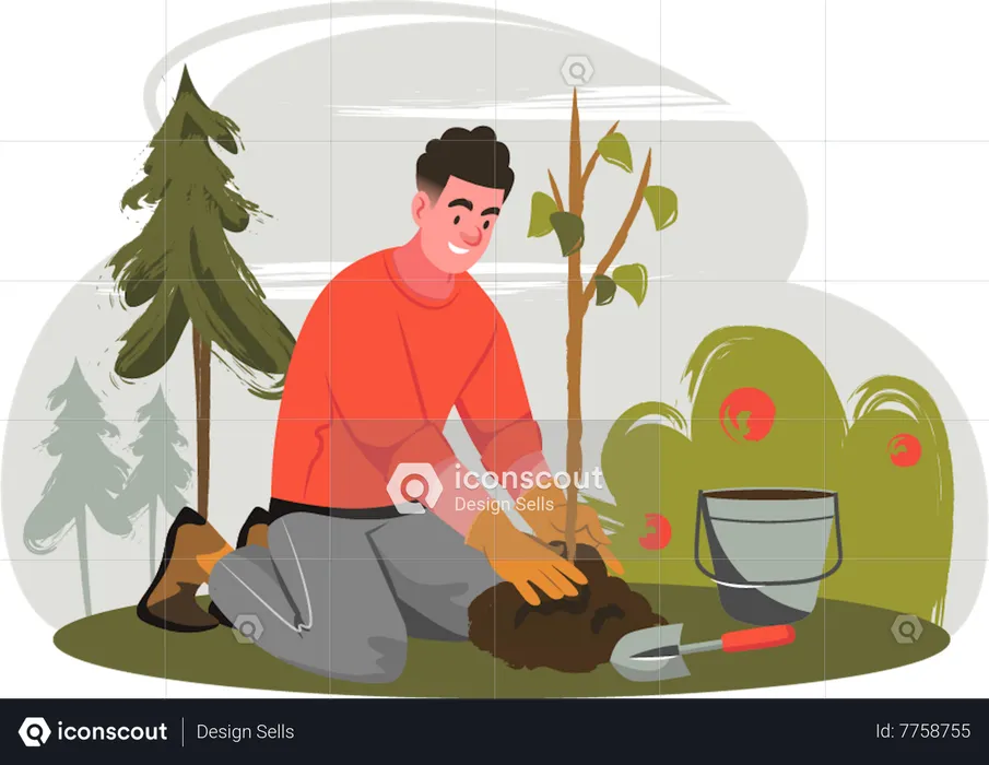 Man planting tree  Illustration