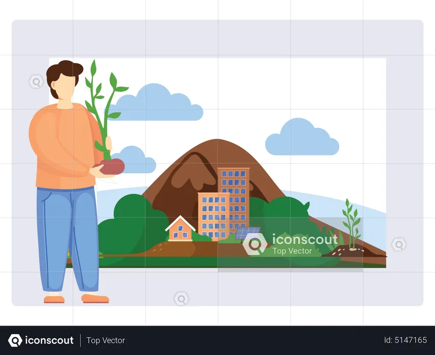 Man planting tree and doing social service  Illustration