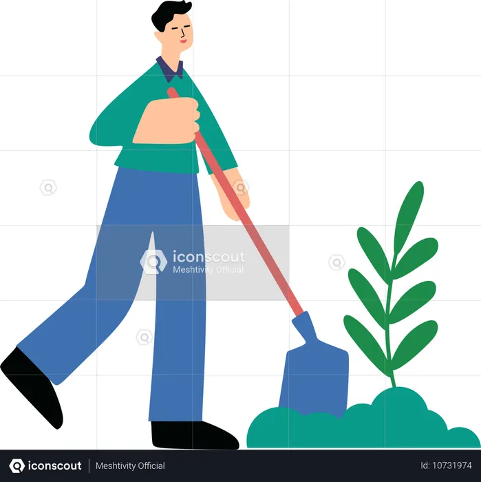 Man Planting tree and Environmental Protection  Illustration