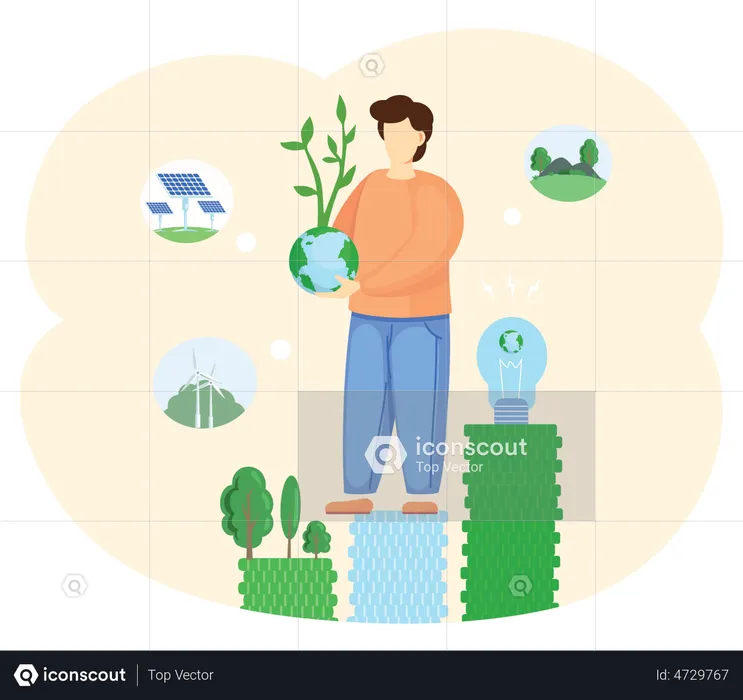 Man planting trees for climate change  Illustration