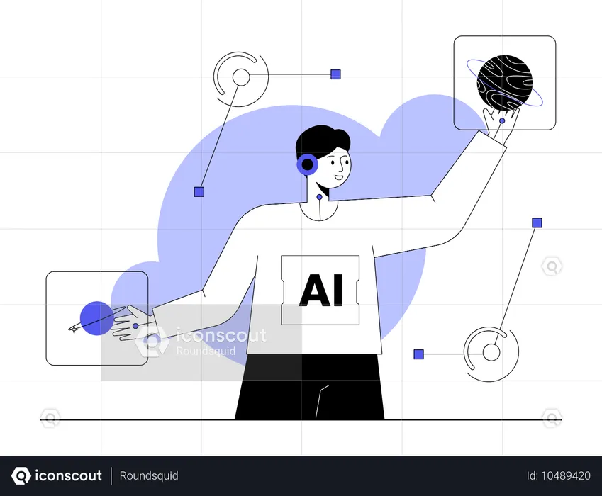 AI 게임을 하는 남자  일러스트레이션