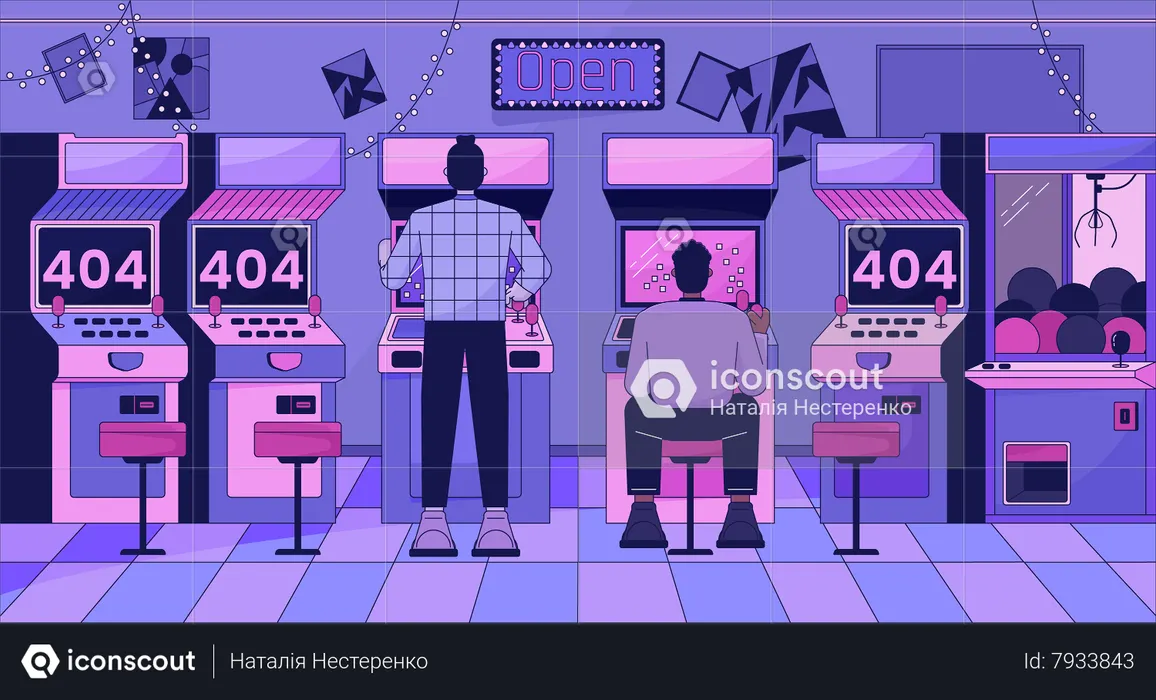Man playing arcades error 404  Illustration