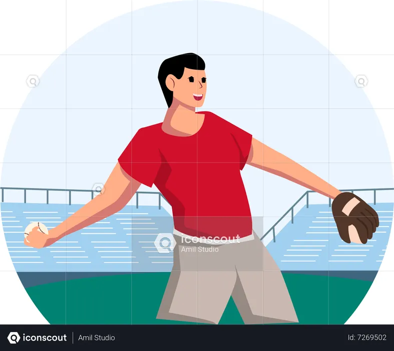 Man Playing Baseball  Illustration