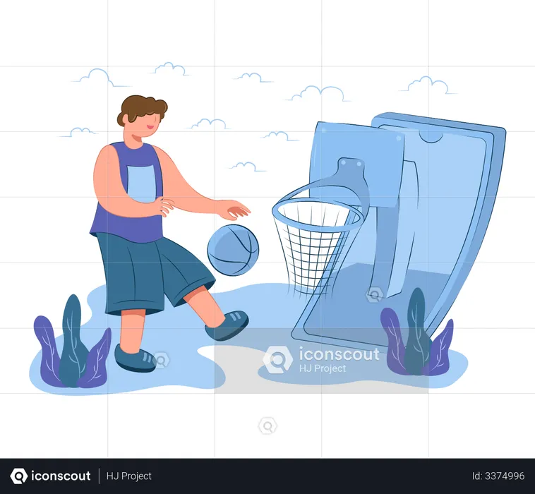 Man playing basketball game online  Illustration