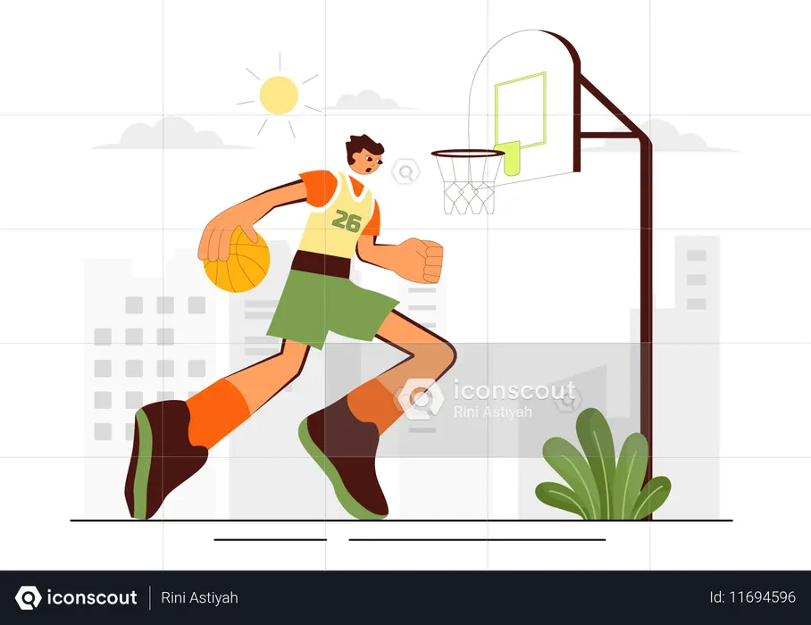 Man Playing Basketball Wearing a Basketball Uniform  Illustration