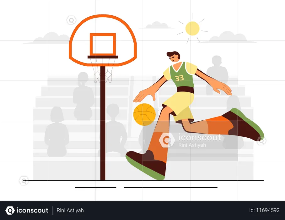Man Playing Basketball Wearing a Basketball Uniform on a Court  Illustration