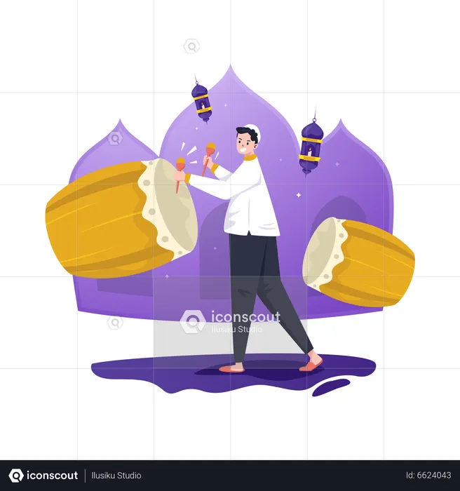 Man playing bedug at Ramadan festival  Illustration
