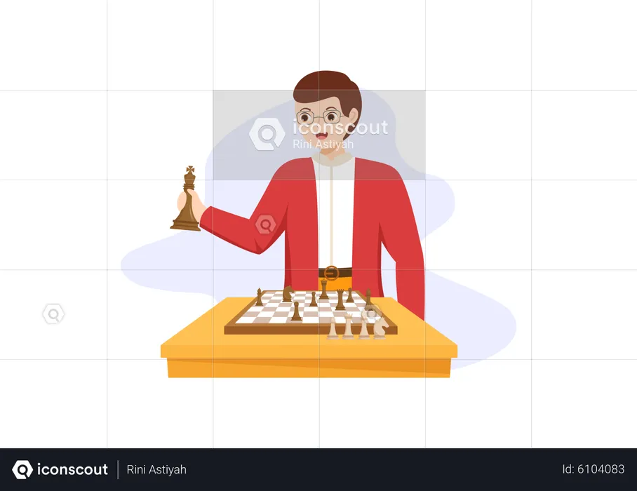 Man Playing Chess Board Game  Illustration