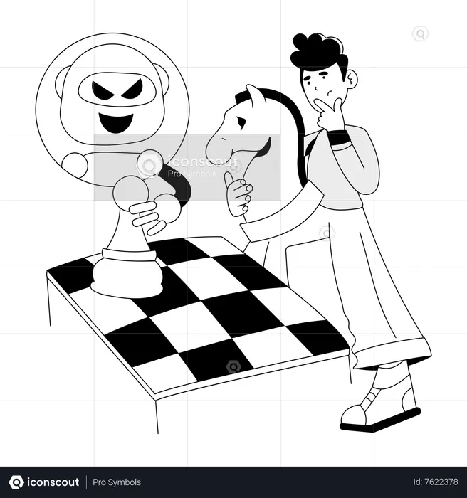 Man playing chess with Robot  Illustration