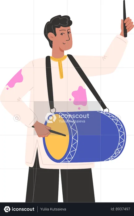 Man playing dhol on holi festival  Illustration