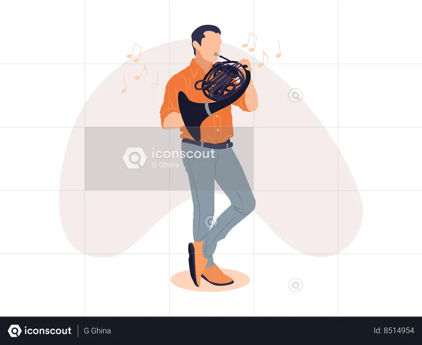 Man playing french horn  Illustration
