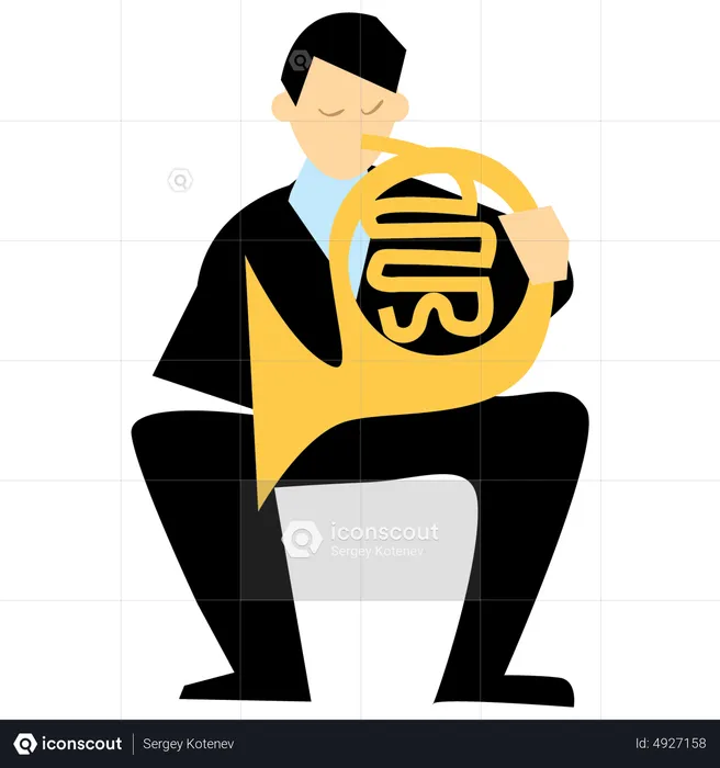 Man Playing French Horn  Illustration