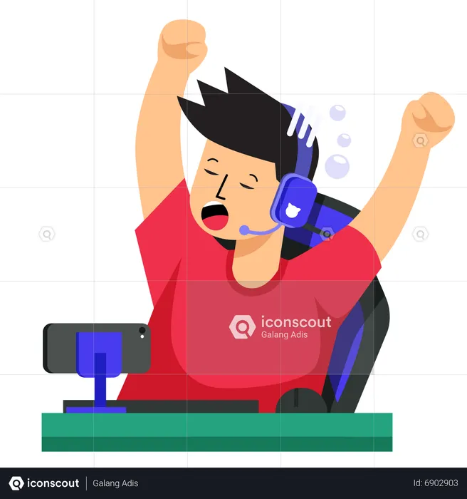 Man Playing Game Feeling Tired  Illustration