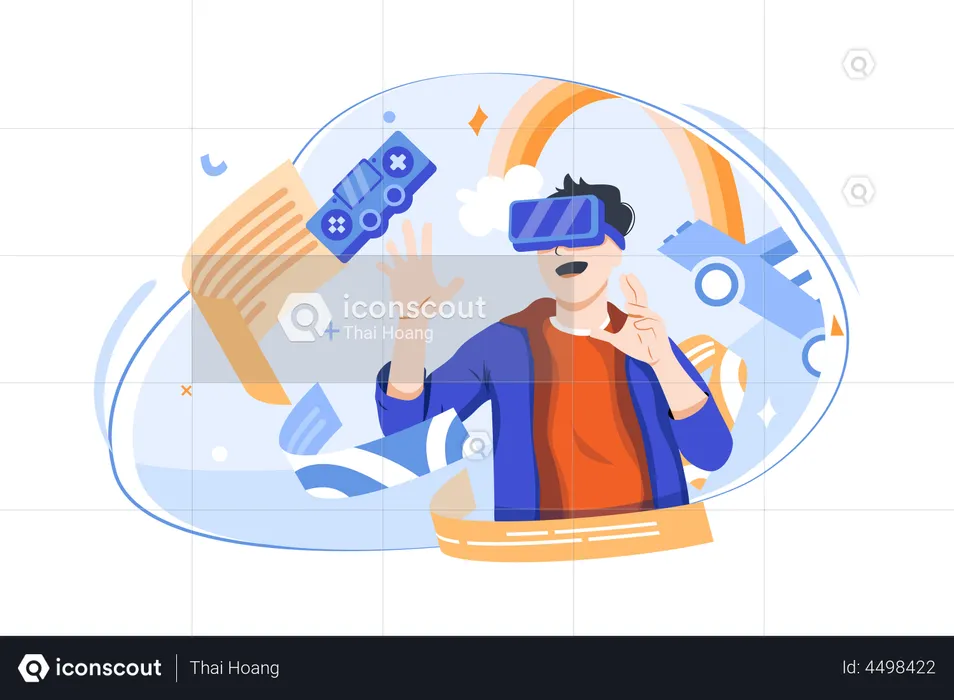 Man playing game in metaverse  Illustration